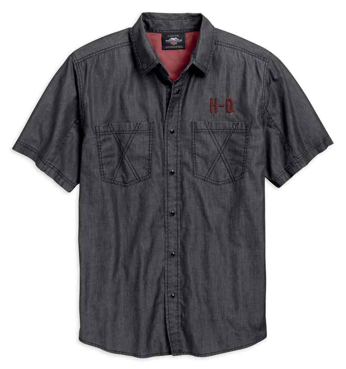 Harley-Davidson® Men’s Washed Short Sleeve Woven Shirt – Black