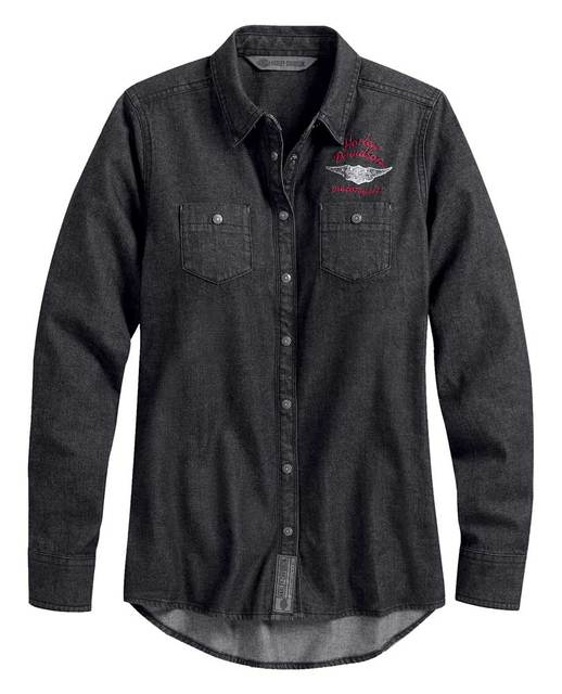 Harley-Davidson® Women’s #1 Denim Long Sleeve Casual Shirt – Black