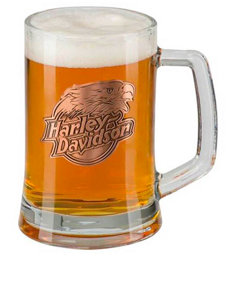 Harley-Davidson® Hand-Blown Heavy Glass Beer Mug | Copper Eagle Medallion