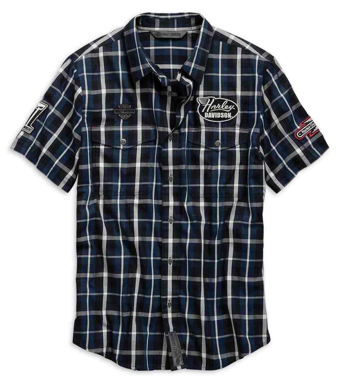 HarleyDavidson® Men’s MultiPatch Slim Fit Plaid Short Sleeve Shirt