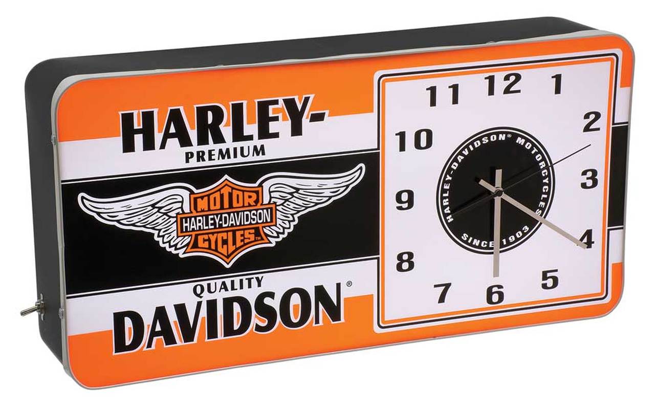 HarleyDavidson® Winged Bar & Shield LED Vintage Ad Metal Clock