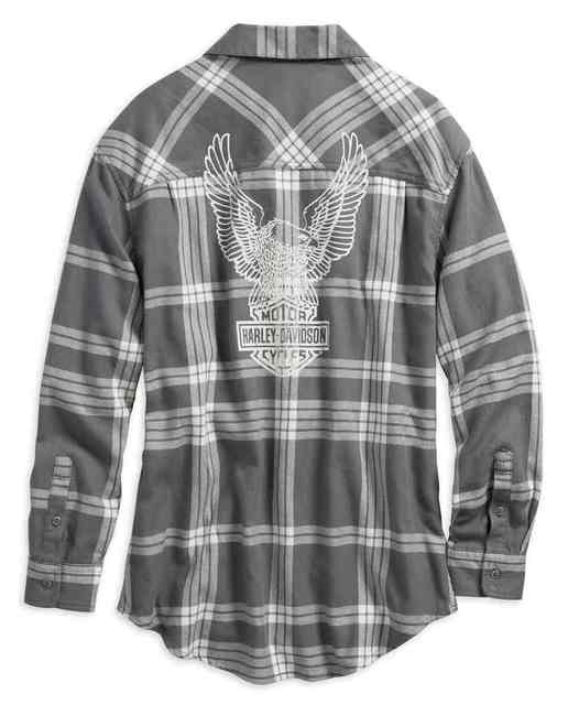 Harley-Davidson® Women’s Eagle Graphic Plaid Long Sleeve Shirt, Gray