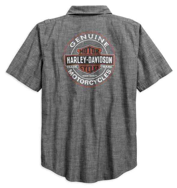 Harley-Davidson® Men’s Genuine Oil Can Short Sleeve Woven Shirt