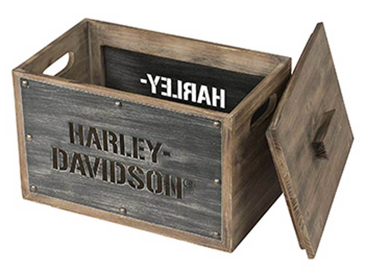 Harley-Davidson® Wooden Storage Box w/ Lid – Stainless Steel Laser Cut