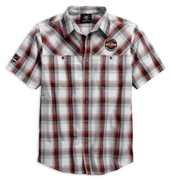 Harley-Davidson® Men's Genuine Oil Can Short Sleeve Plaid Woven Shirt