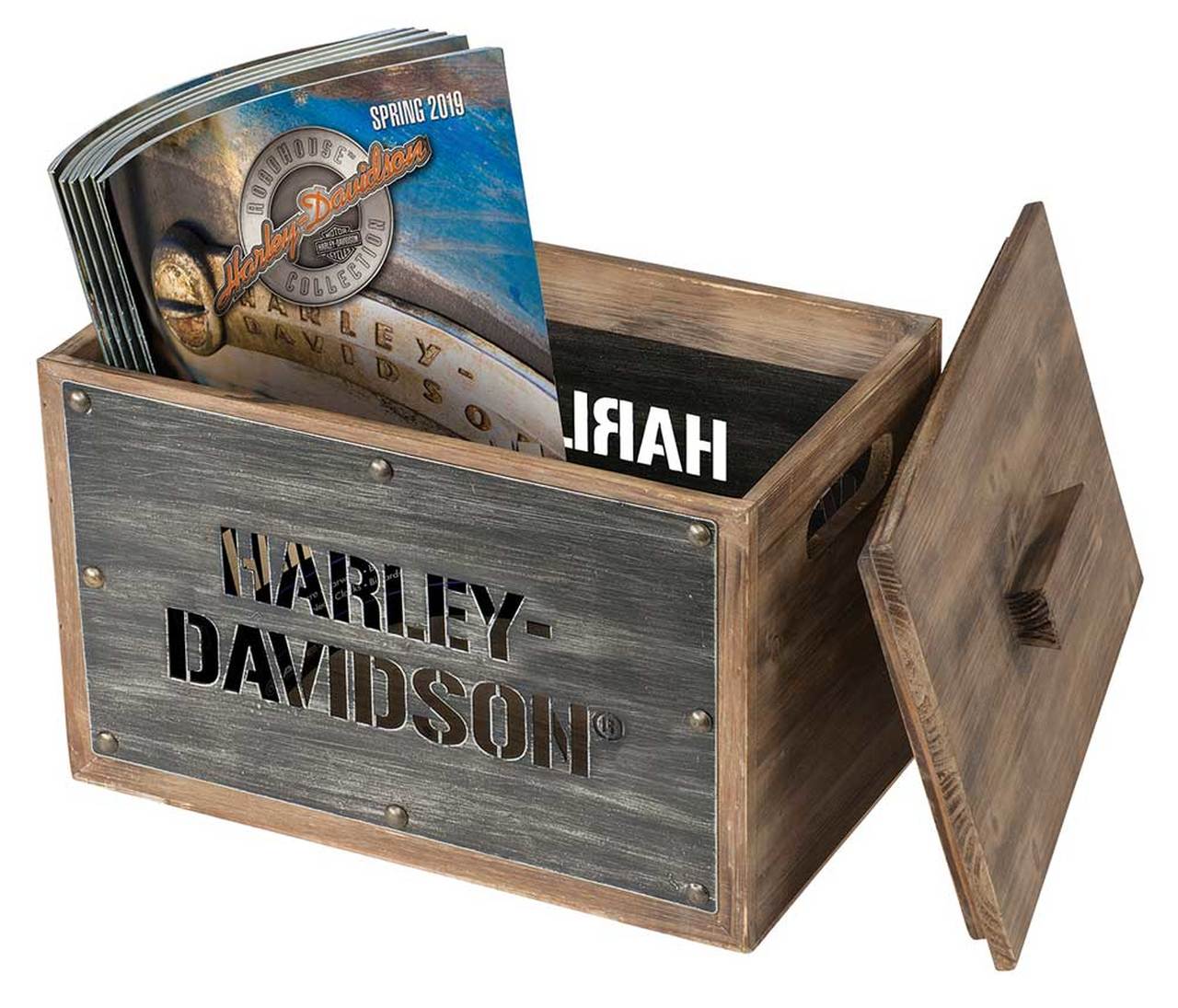 Harley-Davidson® Wooden Storage Box w/ Lid – Stainless Steel Laser Cut