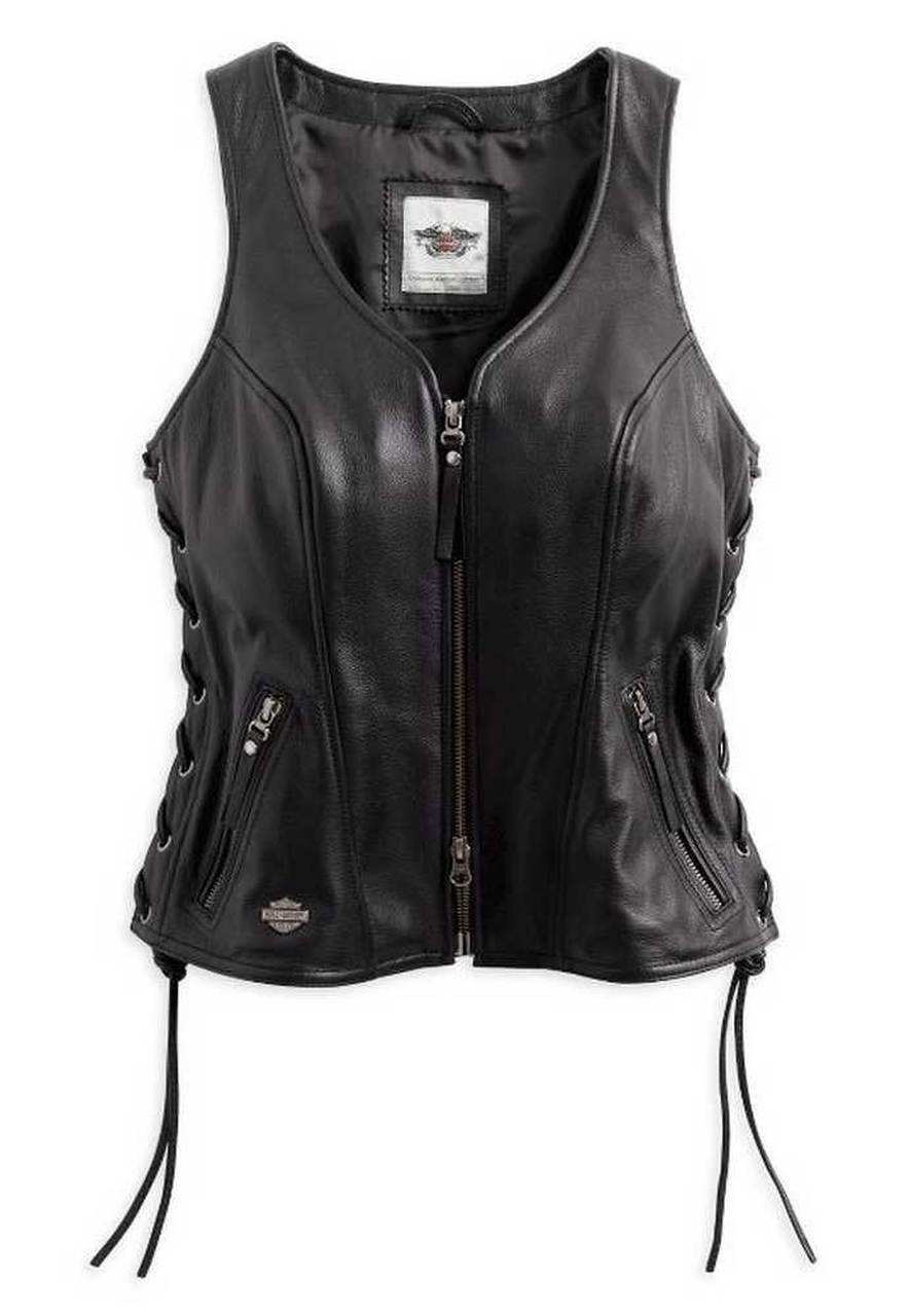 Harley-Davidson® Women's Avenue Leather Vest Side Lacing, Black