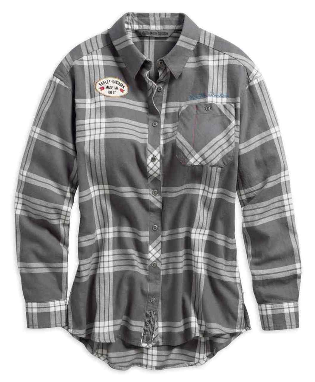 Harley-Davidson® Women's Eagle Graphic Plaid Long Sleeve Shirt, Gray