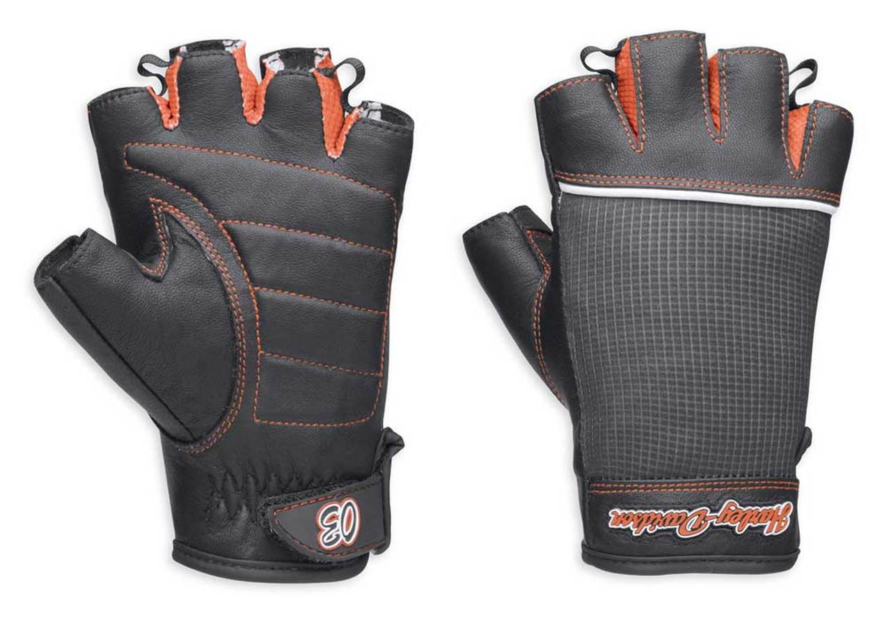 Harley-Davidson® Women's Cora Leather/Mesh Fingerless Gloves, Black