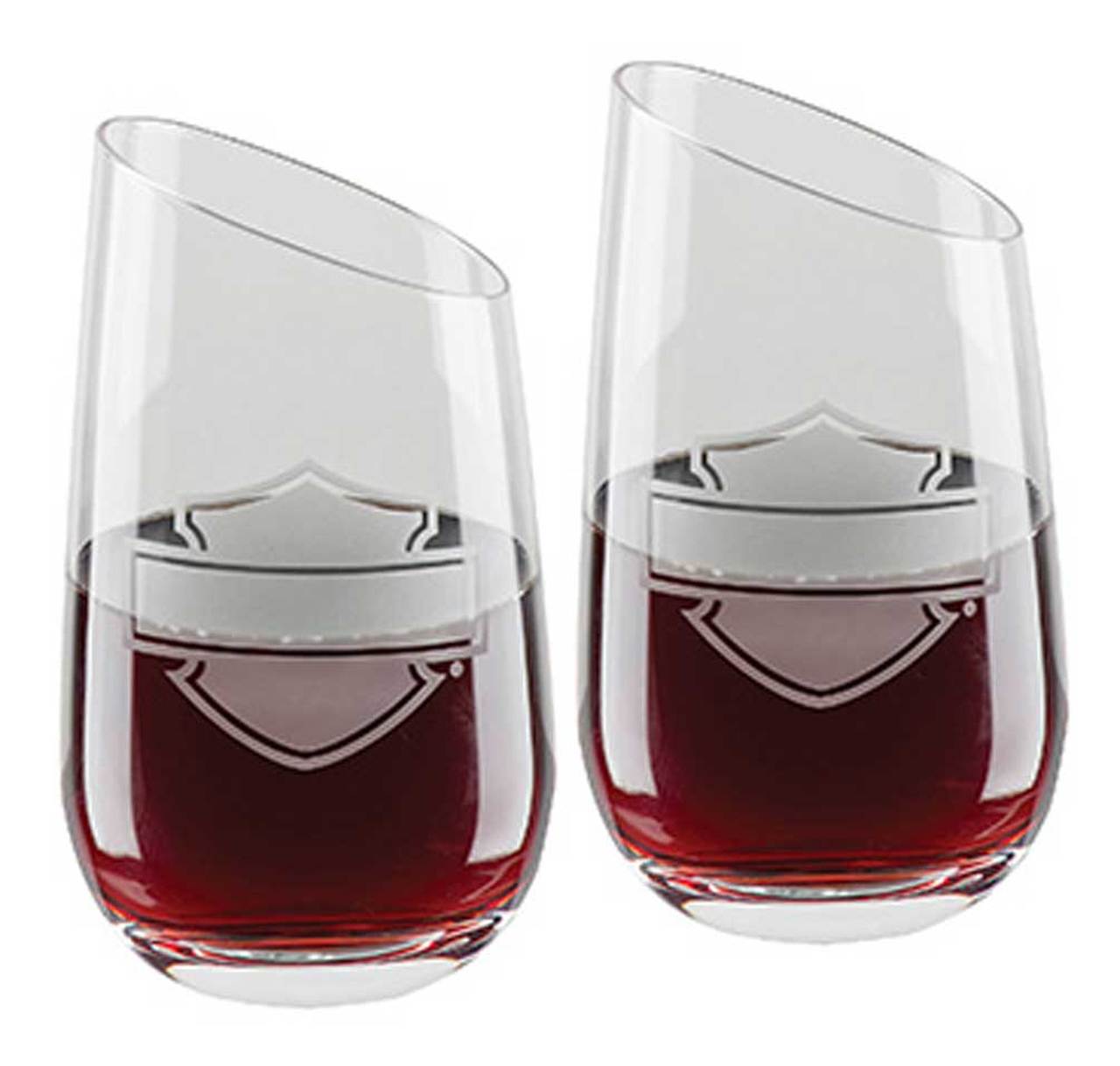 Harley-Davidson® Silhouette Bar & Shield Stemless Angled Wine Glass Set