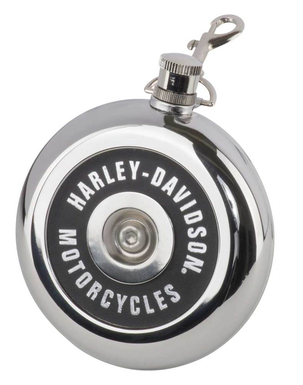 Harley-Davidson® Air Cleaner Style Round Flask, 8 oz. – Silver Stainless Steel