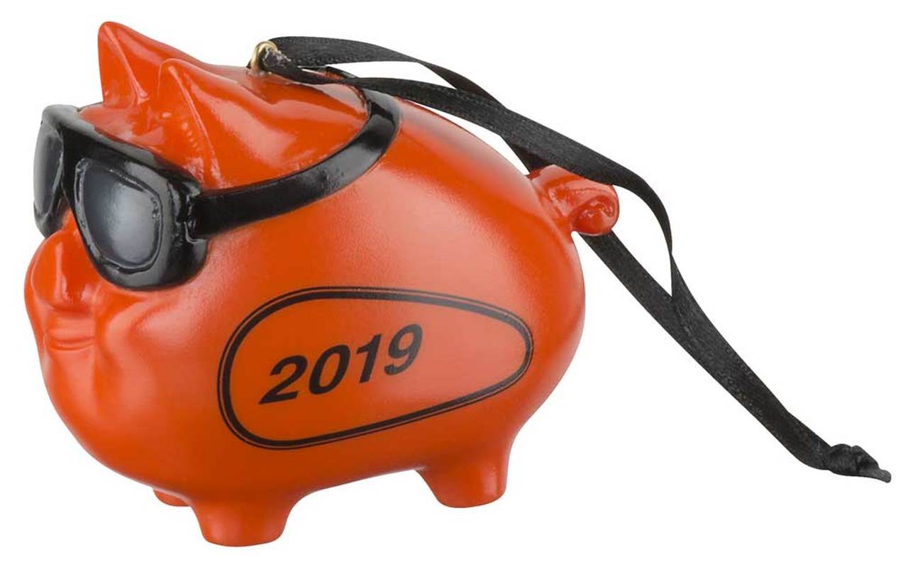 Harley-Davidson® 2019 Hog w/ Goggles Hanging Ornament – Orange Finish