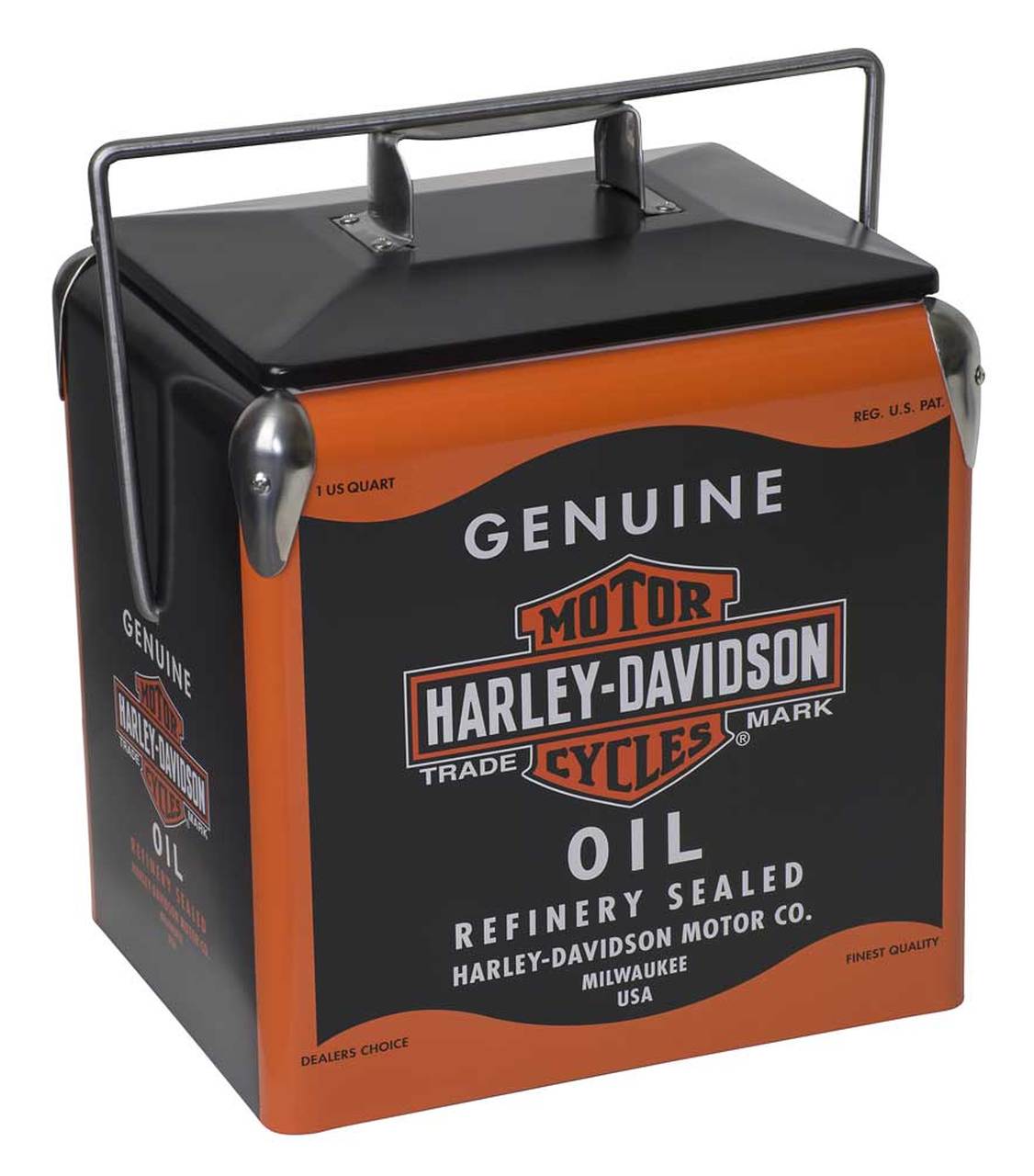 Harley-Davidson® Oil Can Retro Metal Cooler – 13 liter, Black & Orange