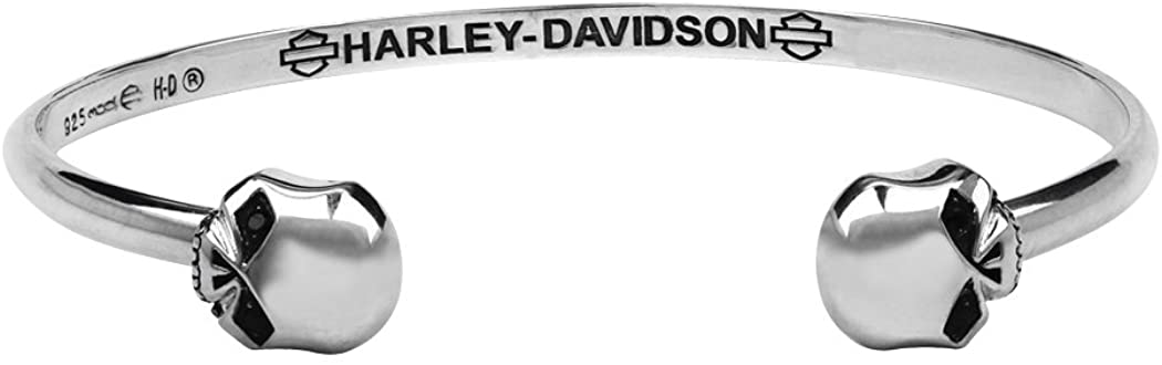 HARLEY DAVIDSON DOUBLE SIDED SKULL CUFF BRACELET W/ BLACK STONES