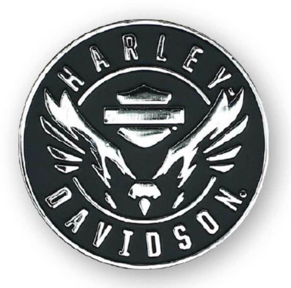 HARLEY DAVIDSON PIN, VELOCITY EAGLE SM 2D DIE CAST ANTIQUED PLATED NICKEL