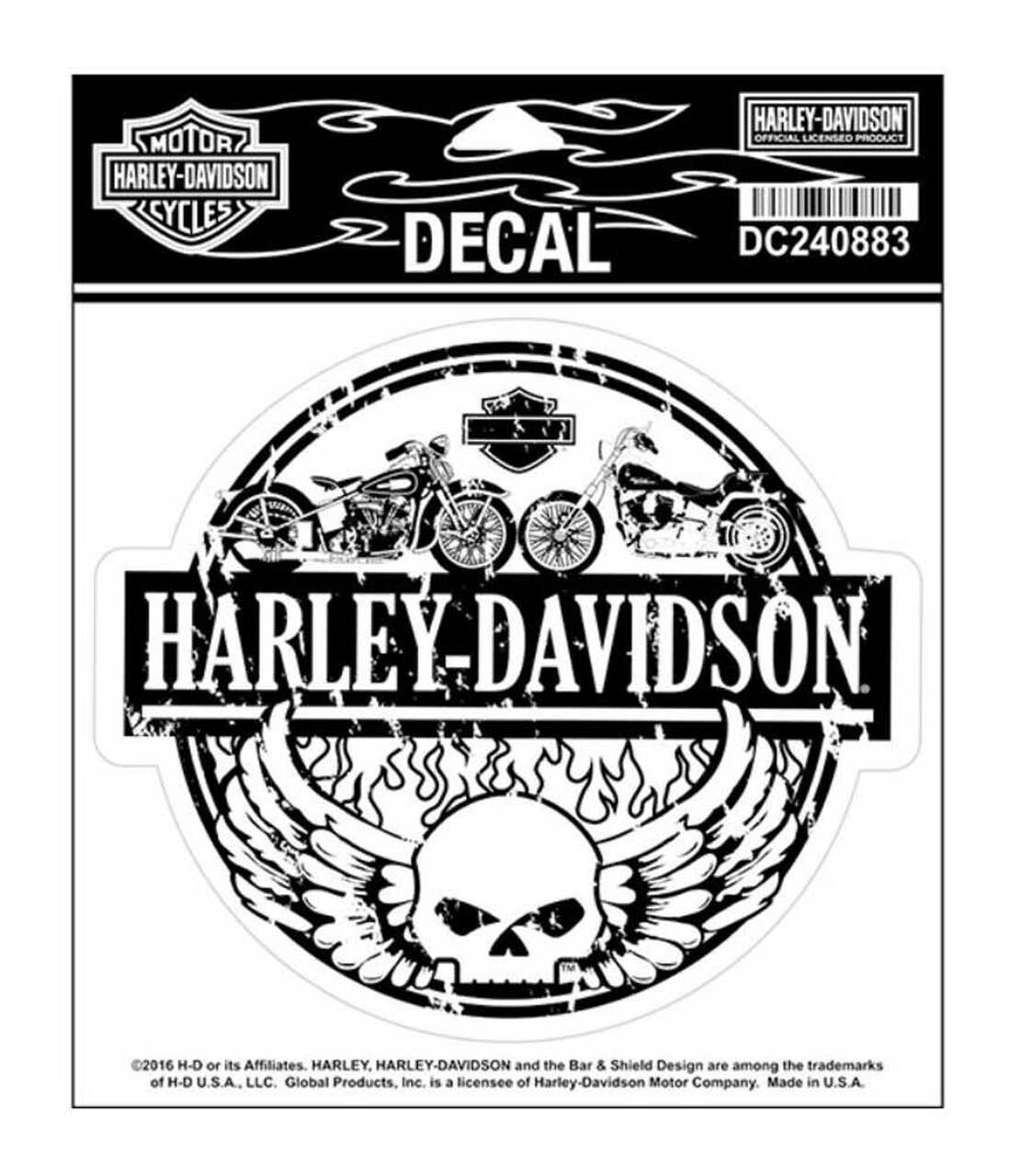 HARLEY DAVIDSON DECAL, WINGED SKULL, 5 3/4” W X 5” H, 2 PER SHEET