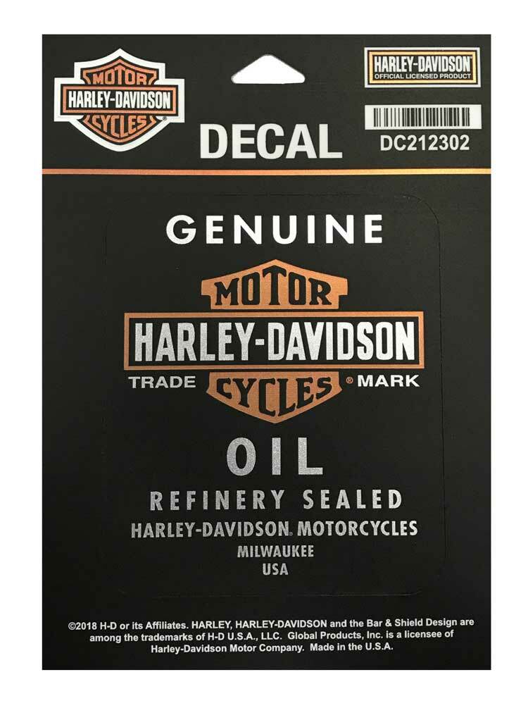 HARLEY DAVIDSON DECAL, GENUINE OIL, SM MATTE BLACK 3 1/2”W X 4 1/8” H