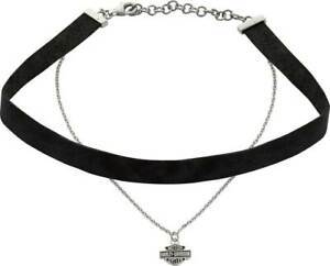 HARLEY DAVIDSON LEATHER AND SILVER CHAIN CHOKER
