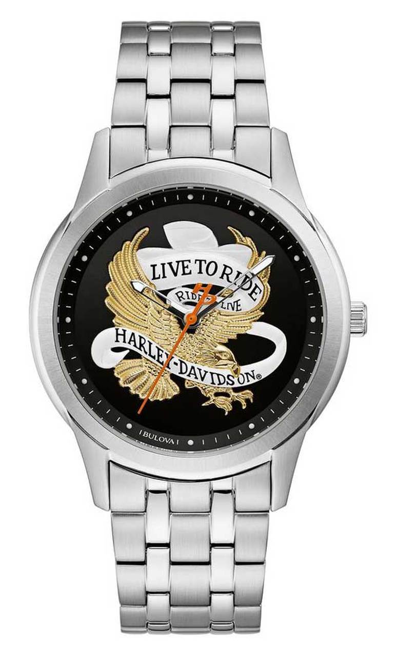 HARLEY DAVIDSON MEN'S LIVE TO RIDE EAGLE STAINLESS STEEL WATCH SILVER