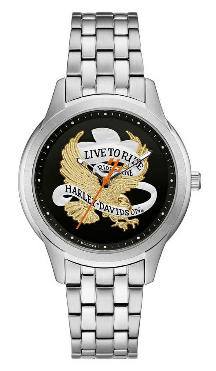 HARLEY DAVIDSON WOMEN'S LIVE TO RIDE EAGLE STAINLESS STEEL WATCH SILVER