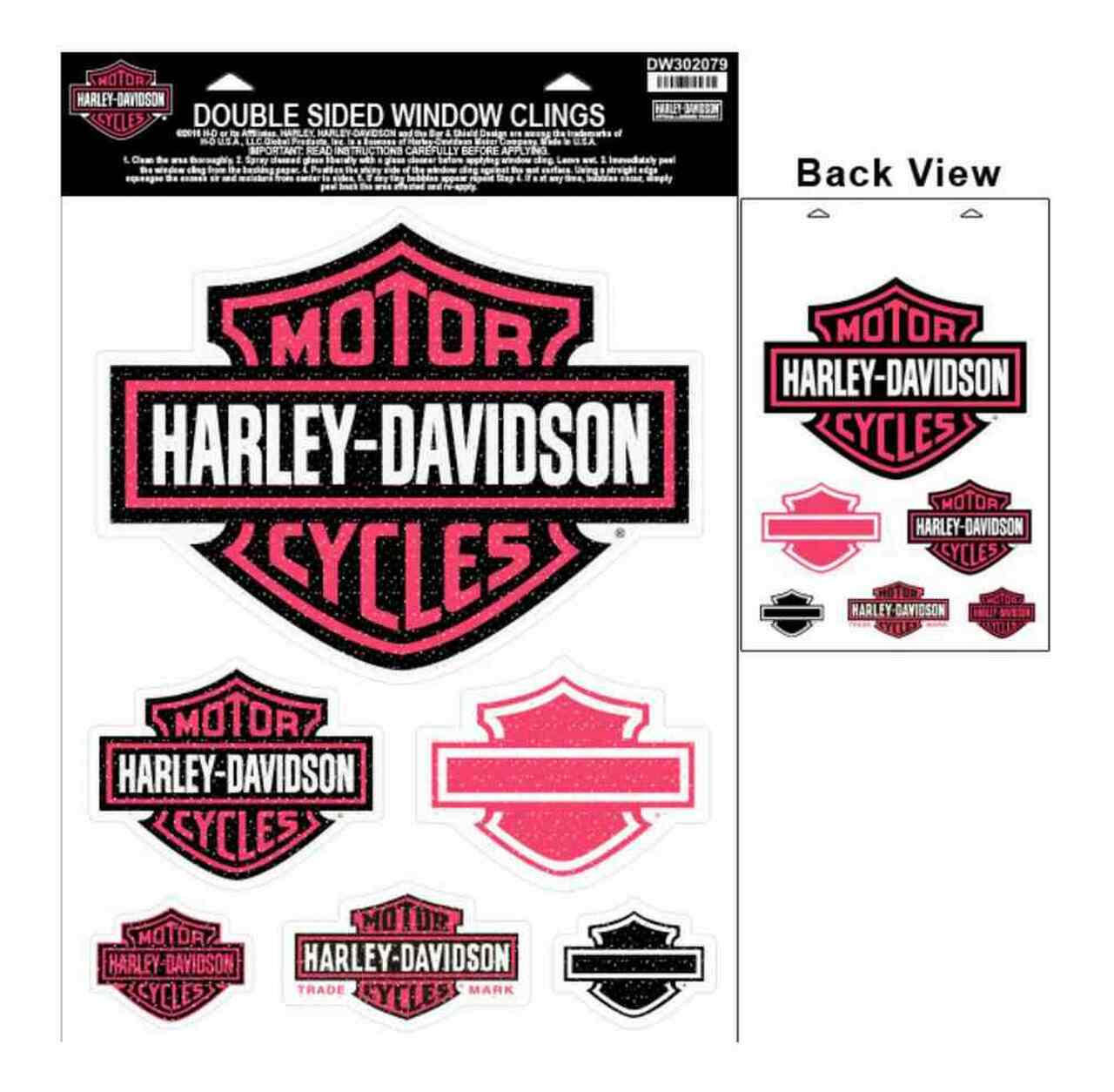 HARLEY DAVIDSON WINDOW CLING, B&S COLLECTION PINK, GLITTER, DOUBLE