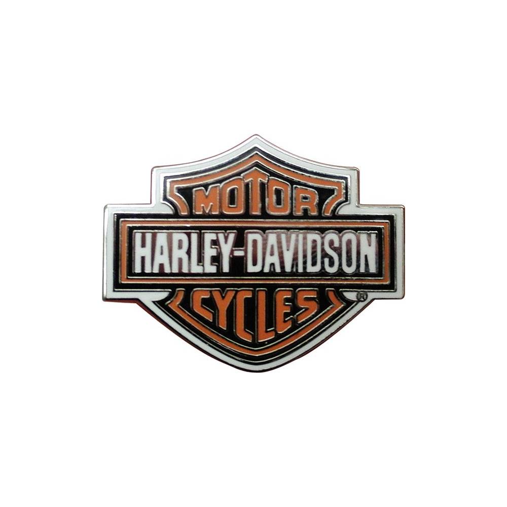 HARLEY DAVIDSON PIN, BAR & SHIELD, SILVER FINISH, CLOISONNE, 1 1/4″ W x 1″