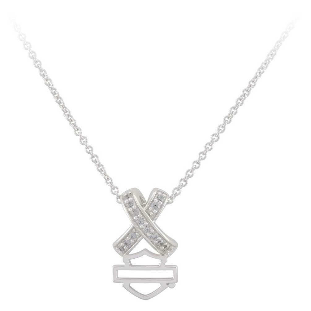 HARLEY DAVIDSON CRISS CROSS WHITE CRYSTAL B&S NECKLACE