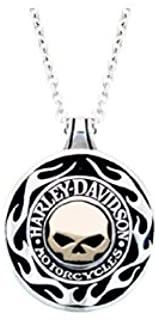 HARLEY DAVIDSON MENS NECKLACE FLAMES WILLIE G SKULL14kt GOLD MEDALLION