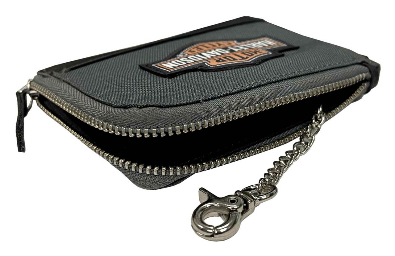 HARLEY DAVIDSON® WOMEN’S OIL CAN B&S KEY COIN PURSE WALLET- POLYESTER & LEATHER