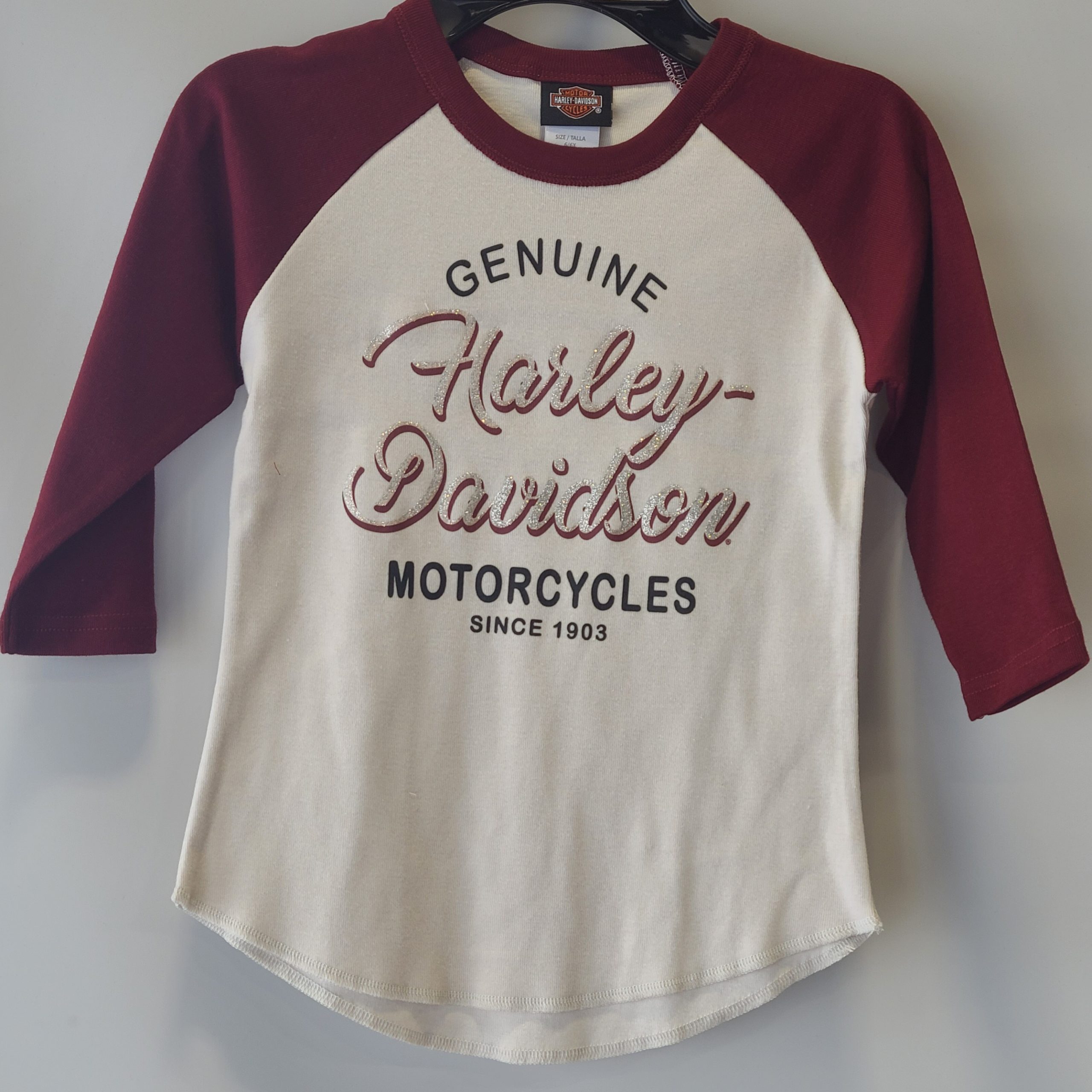 HARLEY DAVIDSON LTL GRL 3/4 SLVE RAGLAN TIP CREAM SIZE 4/5