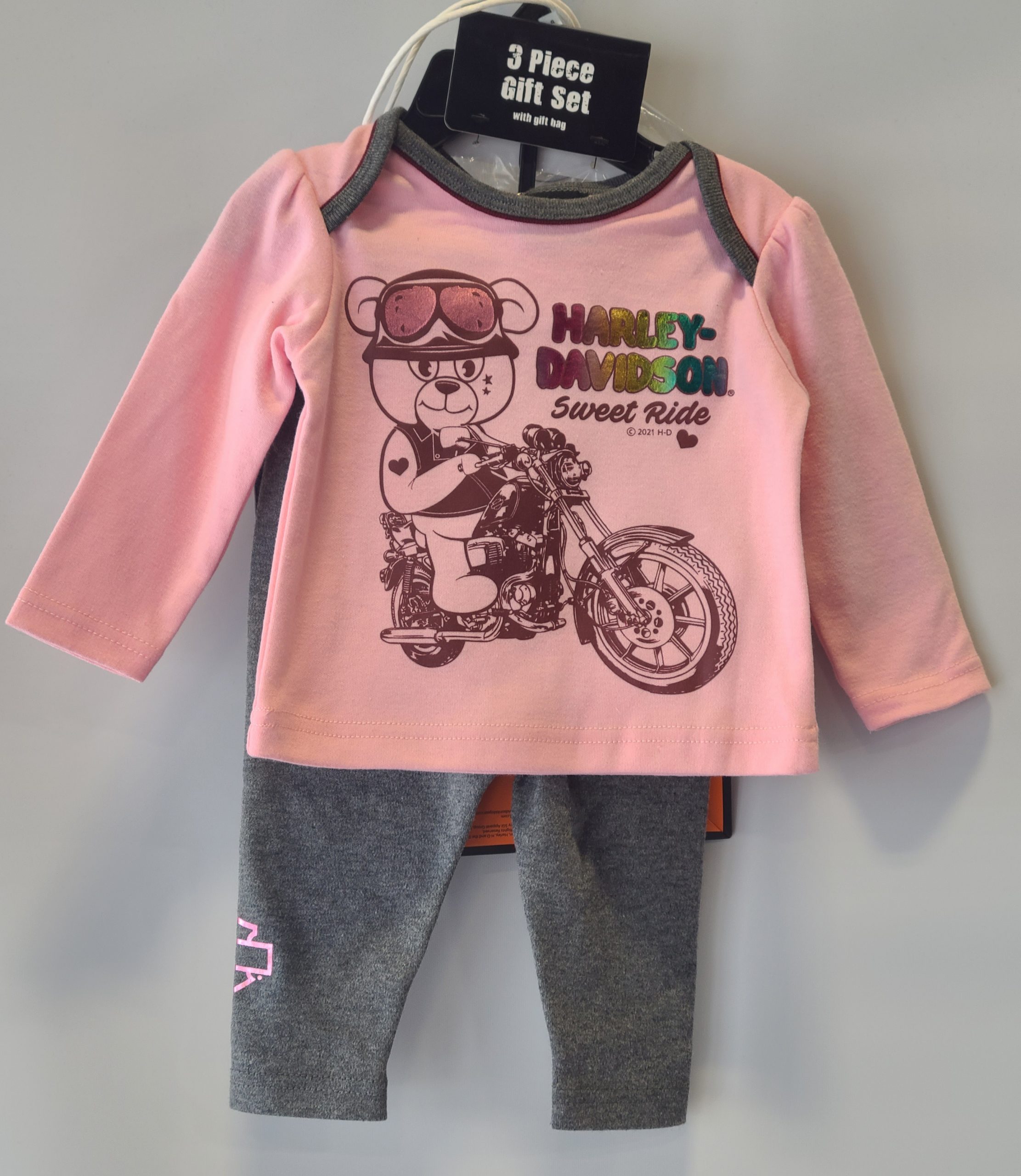 HARLEY DAVIDSON NB GRL 3 PC HNGNG GFT SET PINK SIZE 3/6M