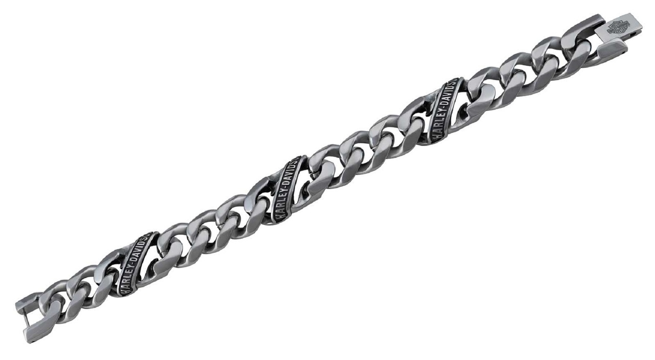 HARLEY DAVIDSON® MEN'S BANNER CURB LINK H-D SCRIPT BRACELET – STAINLESS STEEL