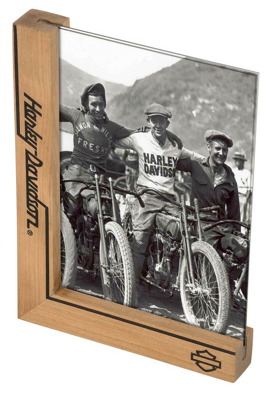 HARLEY-DAVIDSON® PICTURE FRAME, CHOPPED L-SHAPED WOOD, 2-SIDED HOLDS, 5 x 7 PHOTOS