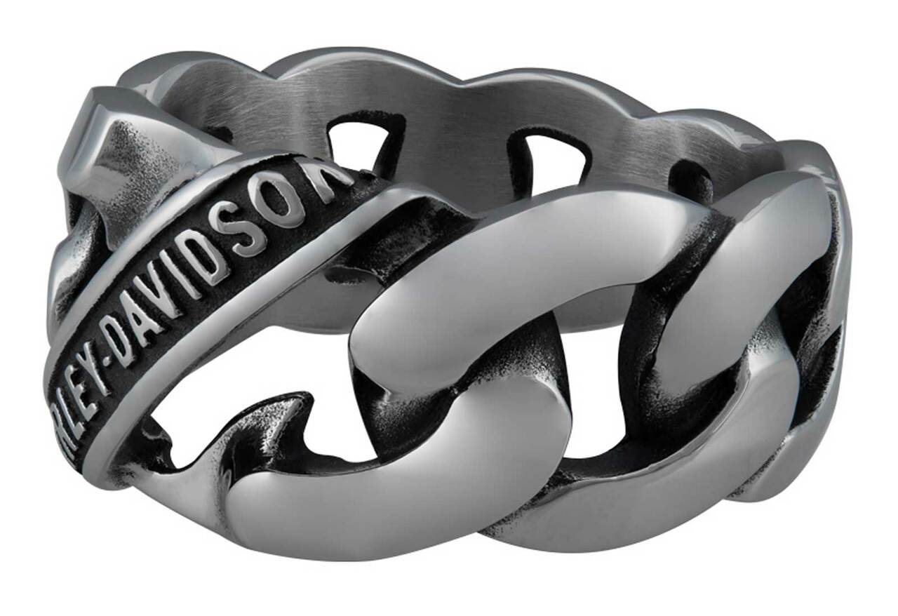 HARLEY DAVIDSON® MEN'S BANNER CURB CHAIN LINK STEEL BAND STAINLESS STEEL RING