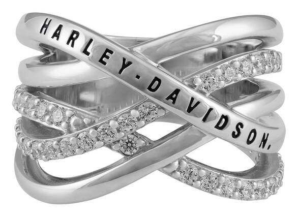 HARLEY DAVIDSON® WOMEN'S TWISTED BLING H-D TAPPERED BAND RING- STERLING STEEL