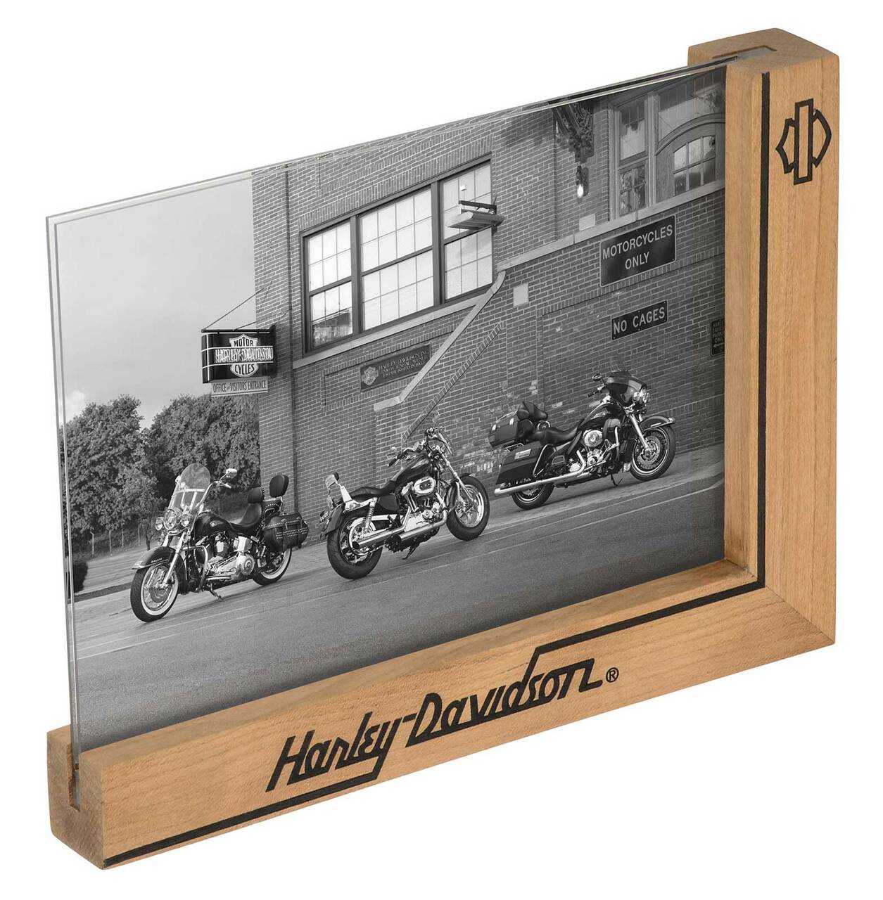 HARLEY-DAVIDSON® PICTURE FRAME, CHOPPED L-SHAPED WOOD, 2-SIDED HOLDS, 5 x 7 PHOTOS