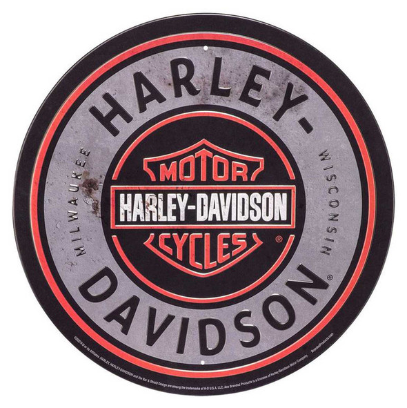 Harley-Davidson® Embossed Round Tin Sign, Iconic Bar & Shield Logo