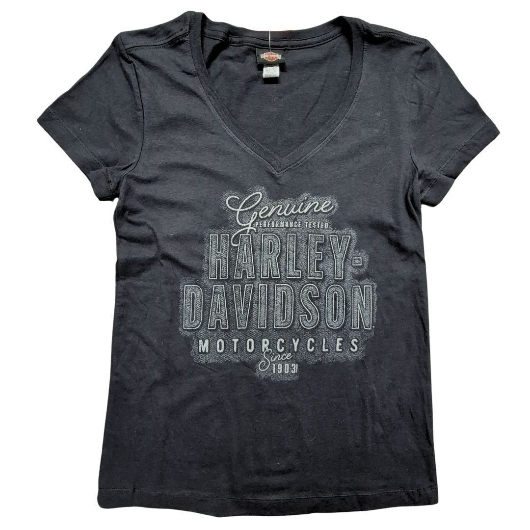 HARLEY DAVIDSON BLACK DENIM LDS V-NCK T BLACK