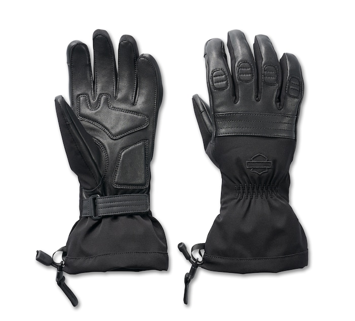 Harley Davidson Women's Optimal Mixed Media Gauntlet Gloves, Black