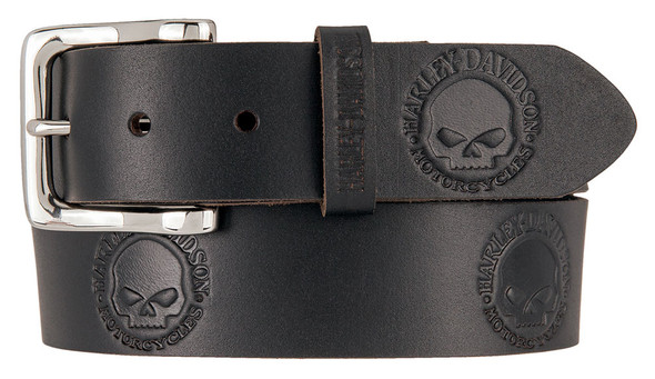 Harley-Davidson Men's Embossed Willie's World Leather Belt, Black