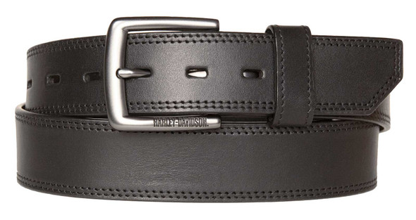 Harley-Davidson Men's Ergonomic Comfort Genuine Leather Belt - Solid Black
