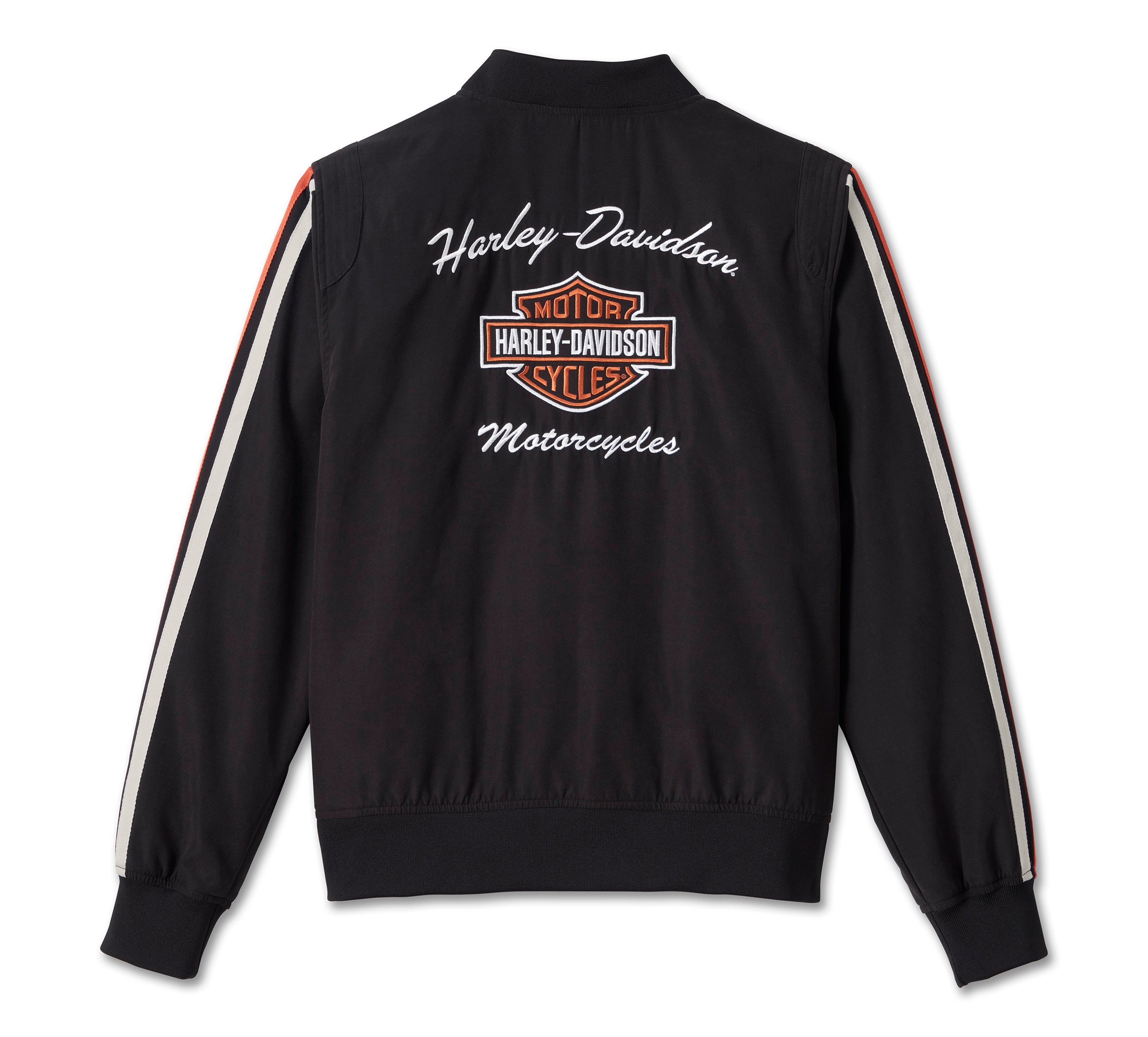 Harley Davidson Women’s Iconic Seeve Stripe Bomber Jacket, Black