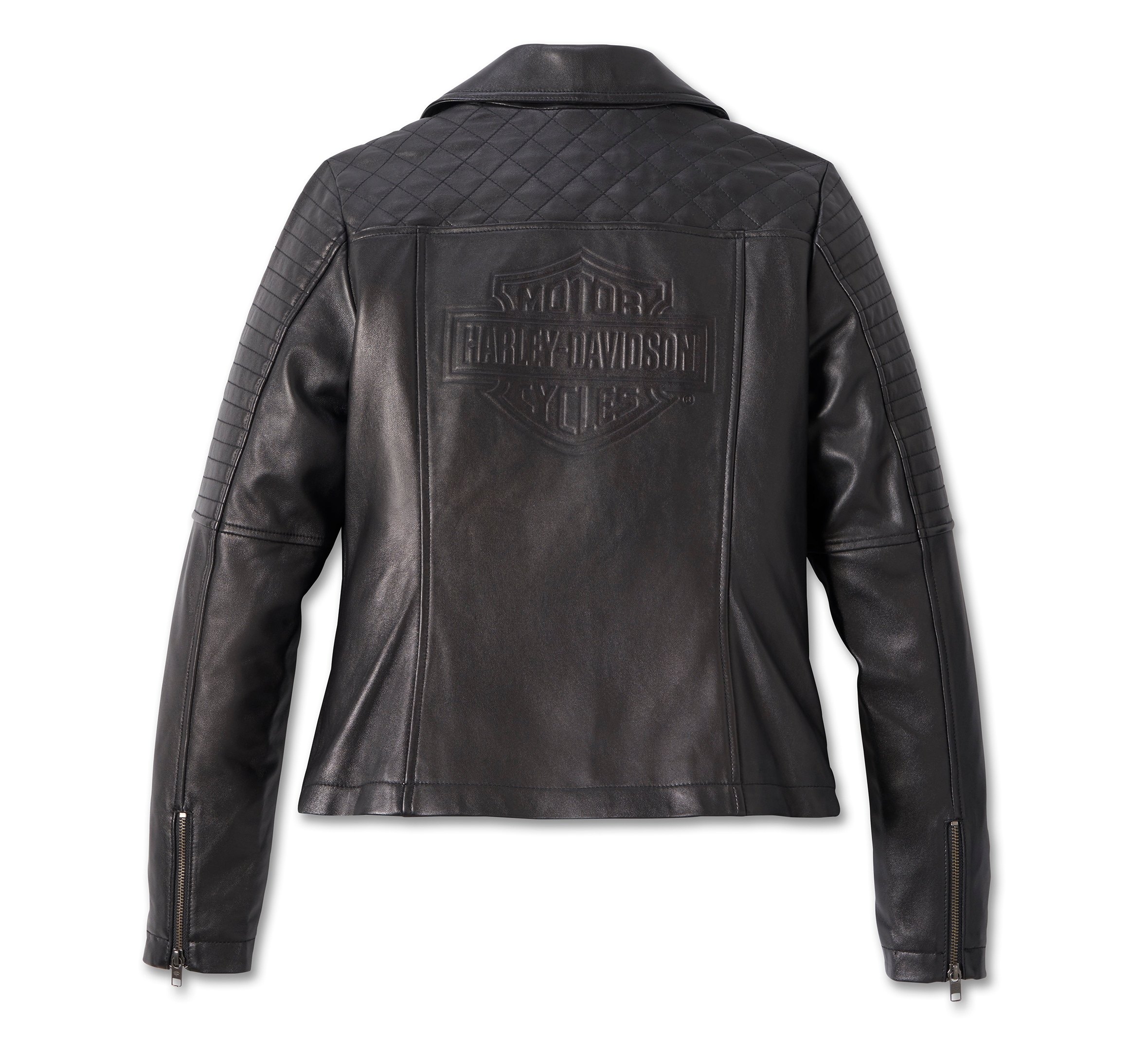 Harley Davidson Women’s Classic Biker Debossed Leather Jacket, Black