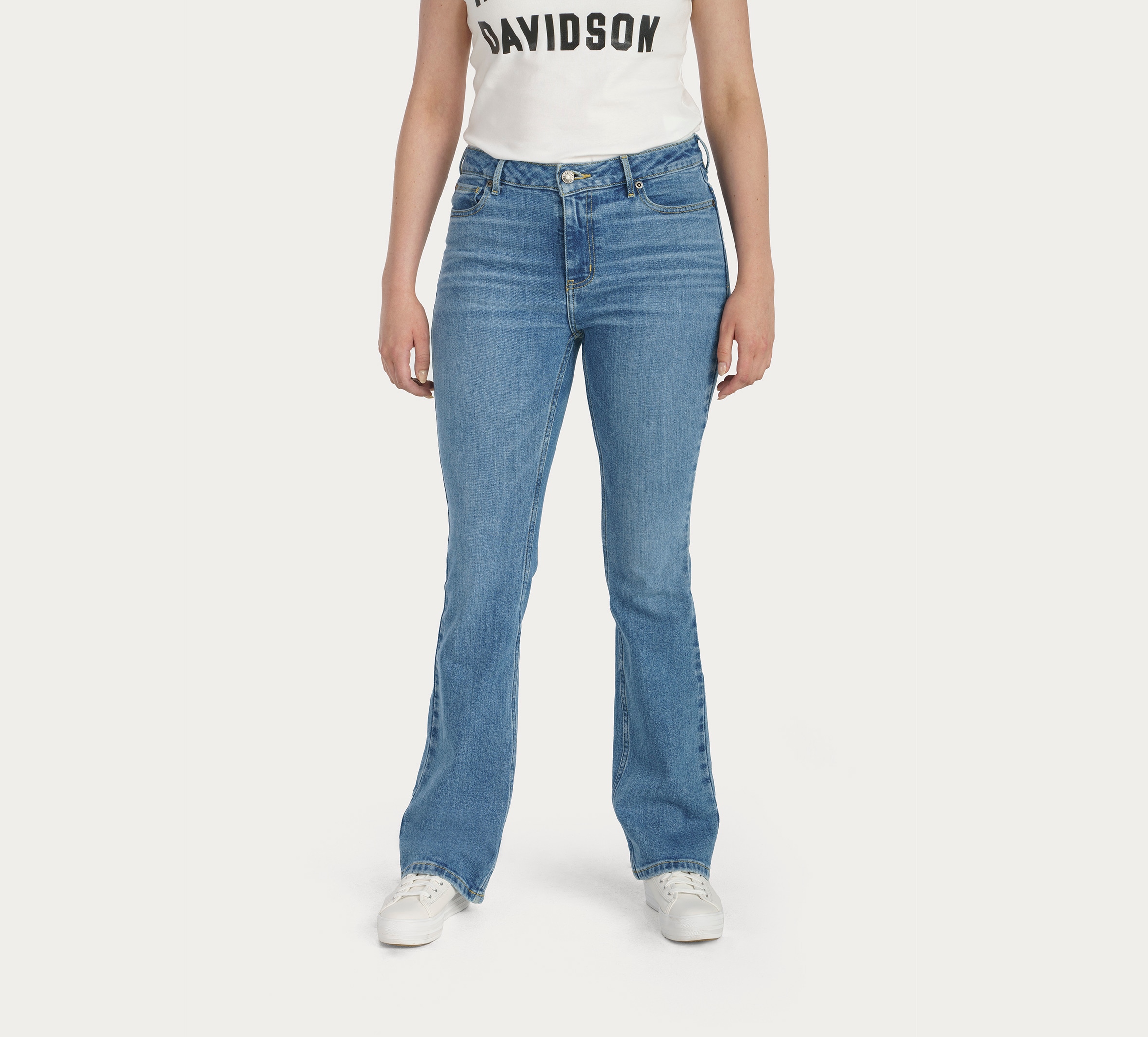 Harley Davidson Women’s High Rise Boot Cut Jeans-Medium Indigo