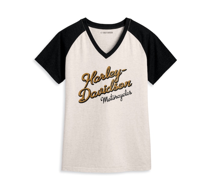 HARLEY DAVIDSON TEE-KNIT,OFF WHITE HEATHER COLORBLOCK