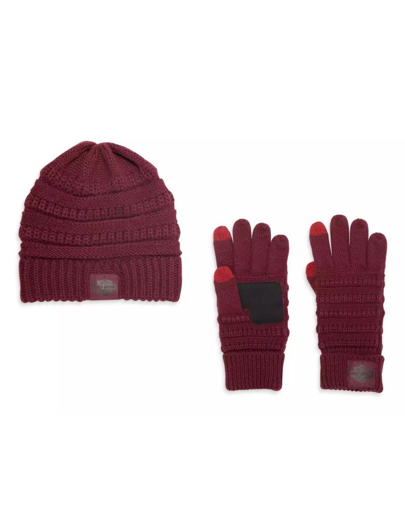 HARLEY DAVIDSON FEMME - ENSEMBLE TUQUE ET GANTS - ROUGE