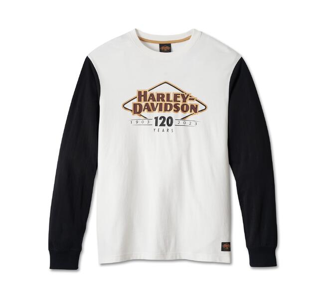 HARLEY DAVIDSON TEE-120TH,KNIT,OFF WHITE COLORBLOCK