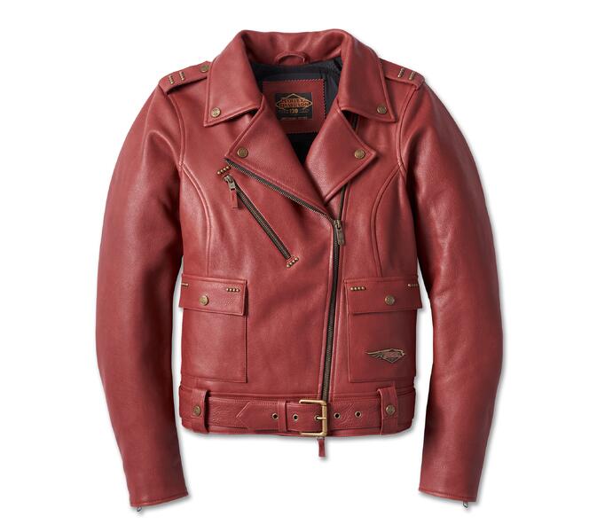 HARLEY DAVIDSON JACKET-120TH,CYCLE QUEEN,LEATHER,RED