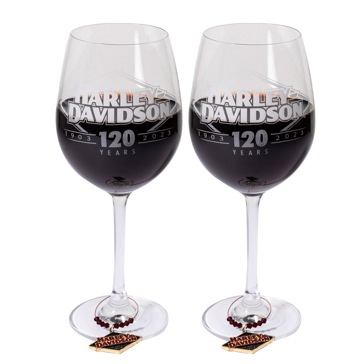 HARLEY DAVIDSON 120TH ANNIVERSARY WINE GLASS SET