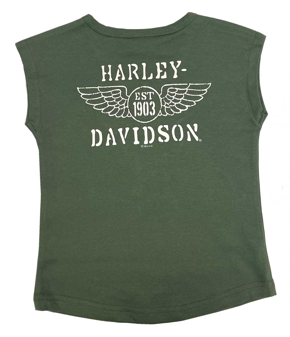 HARLEY DAVIDSON BIG GRL MUSCLE V-TEE GREEN SIZE 10/12